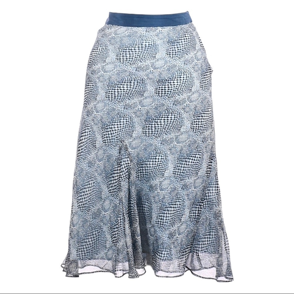 Laundry by Shelli Segal 100% Silk Blue Animal Print Flowy Midi Skirt Size 8